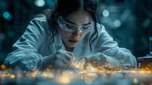 Glowing Wires: A Captivating Image of a Woman Chemist at a Lab
