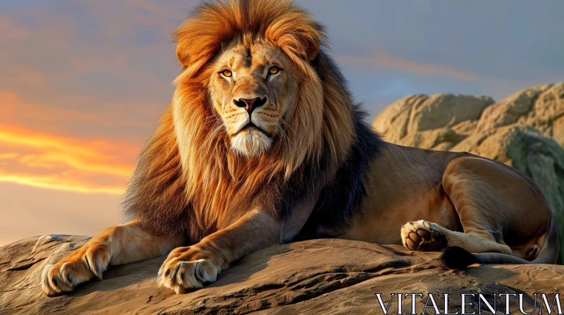 Majestic Lion at Sunset - Powerful and Regal AI Image