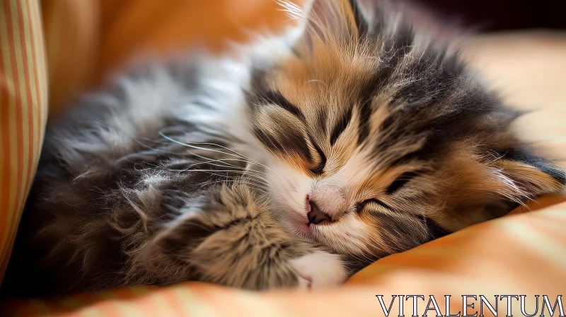 AI ART Sleeping Kitten Close-Up Photo | Fluffy Fur