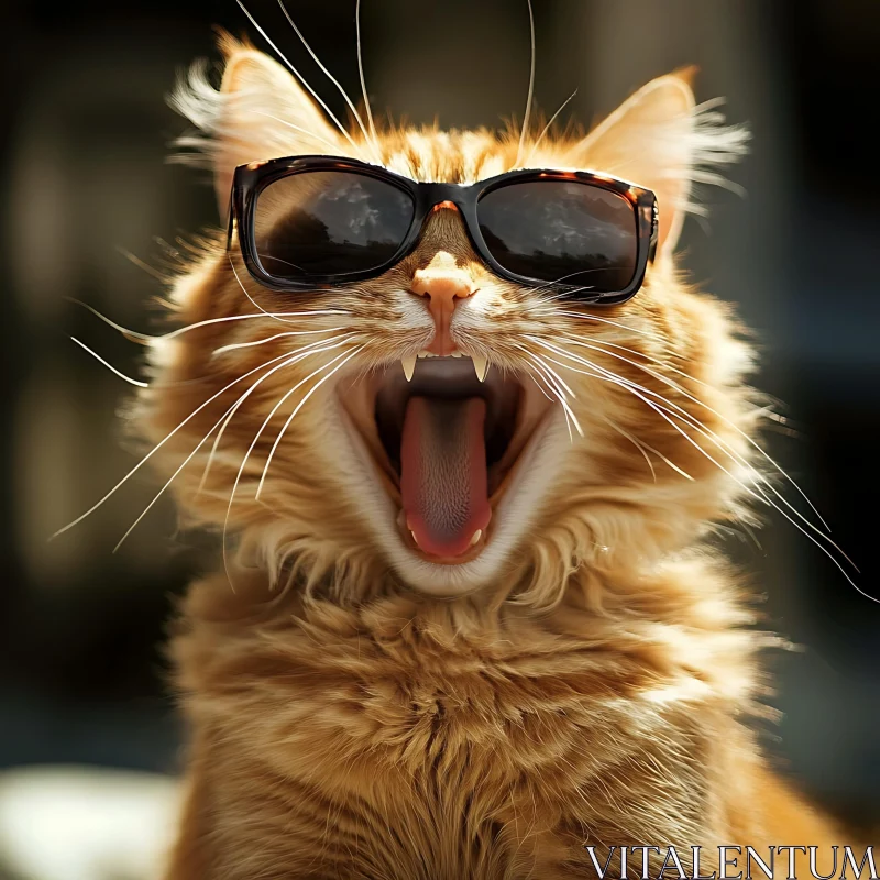 Yawning Cat with Sunglasses AI Image