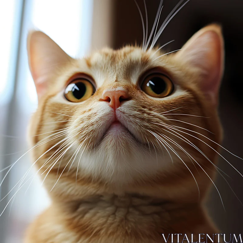 Inquisitive Cat with Prominent Whiskers and Amber Eyes AI Image