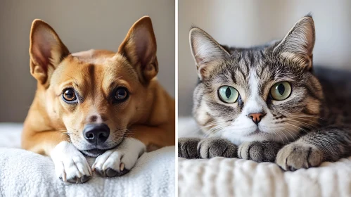 Dog and Cat Resting Together - Close-Up Animal Photo