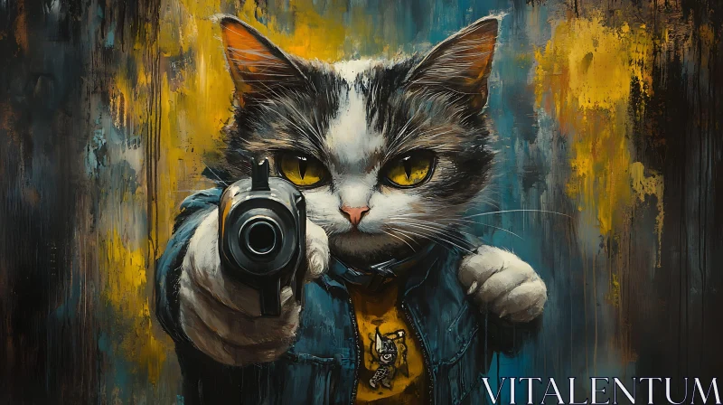 Painted Cat with Gun AI Image