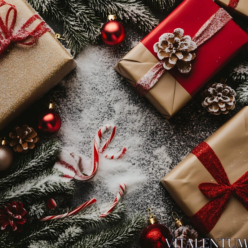 Festive Christmas Gift Wrapping and Decorations AI Image