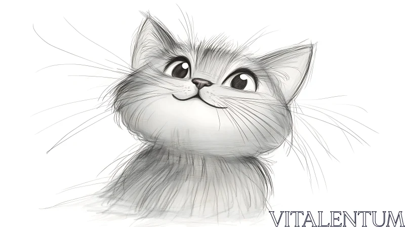 Adorable Cat Illustration with Fine Lines AI Image