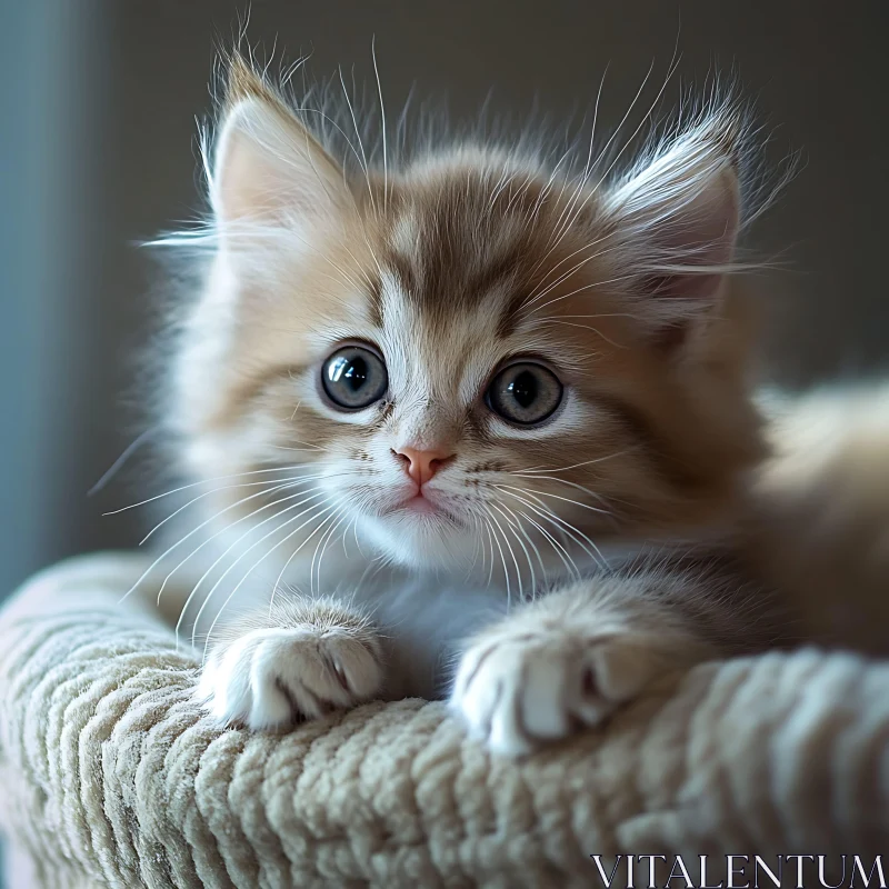 Fluffy Kitten Close-Up Portrait AI Image