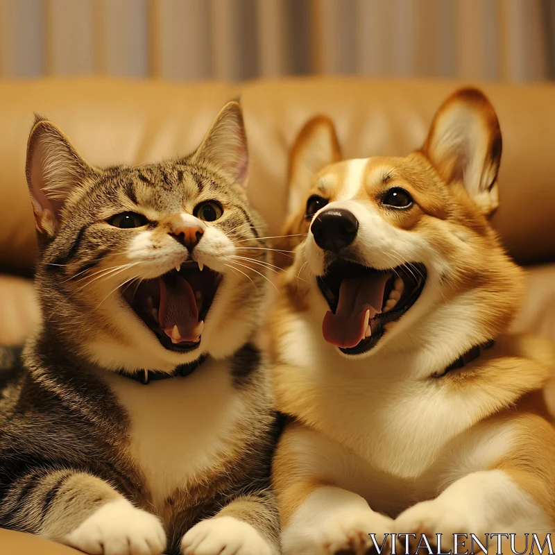 Hilarious Cat and Dog Moment AI Image