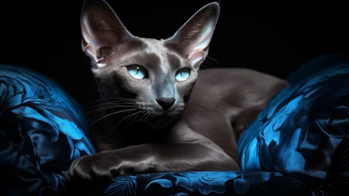 Black Oriental Shorthair Cat with Blue Eyes Portrait