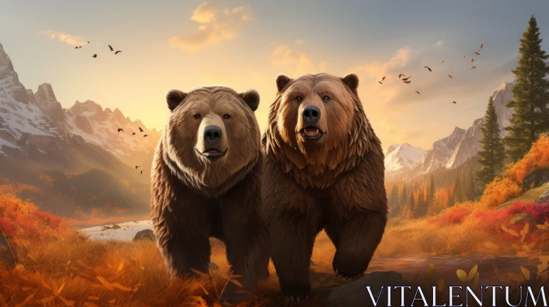 Captivating Autumn Scenery with Bears - Game Art Illustration AI Image