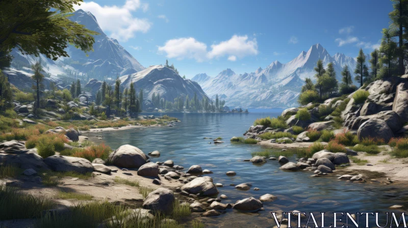 Ethereal Water-Filled Landscape with Mountains and Nostalgic Essence AI Image
