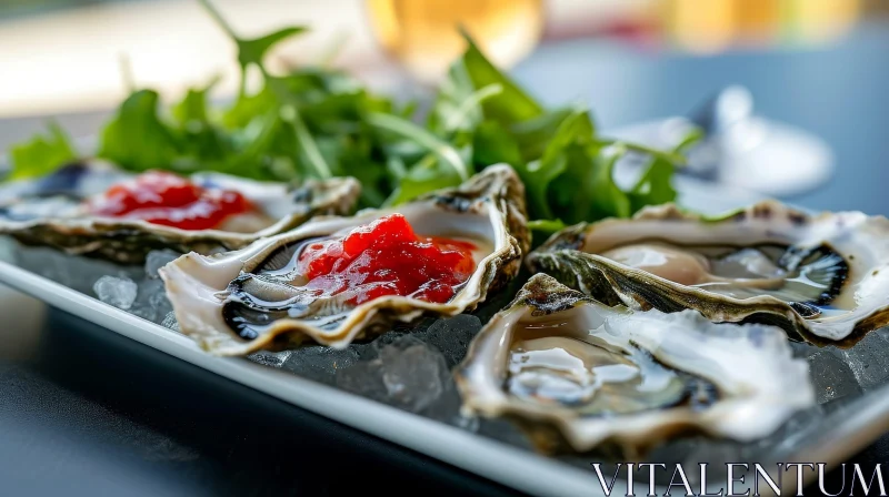 Fresh Oysters on Ice with Mignonette Sauce and Watercress AI Image