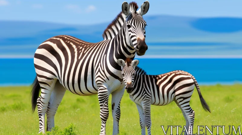 Majestic Zebras in Grassy Field AI Image