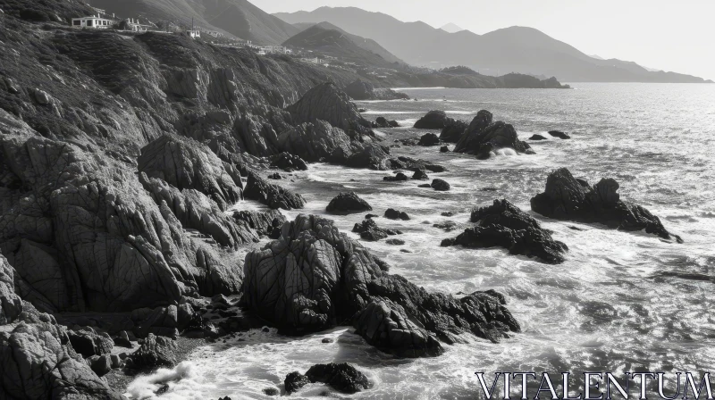 AI ART Scenic Black-and-White Coastal Landscape Photography