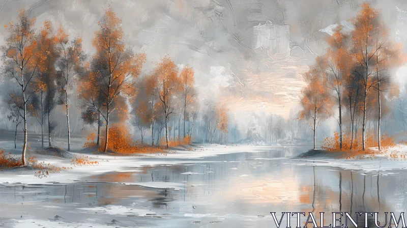 Tranquil Frozen Lake Painting AI Image