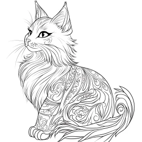 Tattoo-Style Cat Line Art