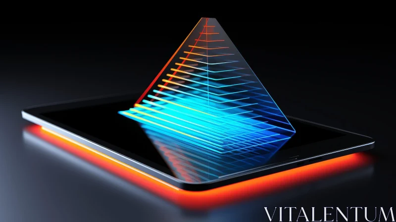 3D Glowing Pyramid on Tablet Screen Illustration AI Image