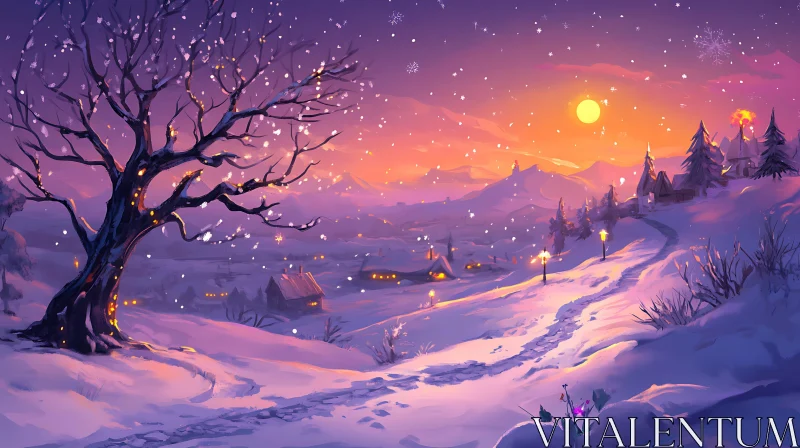 AI ART Tranquil Snowy Village at Twilight