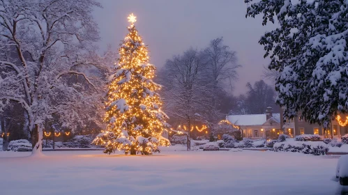 Magical Christmas Decor in Snow-covered Yard