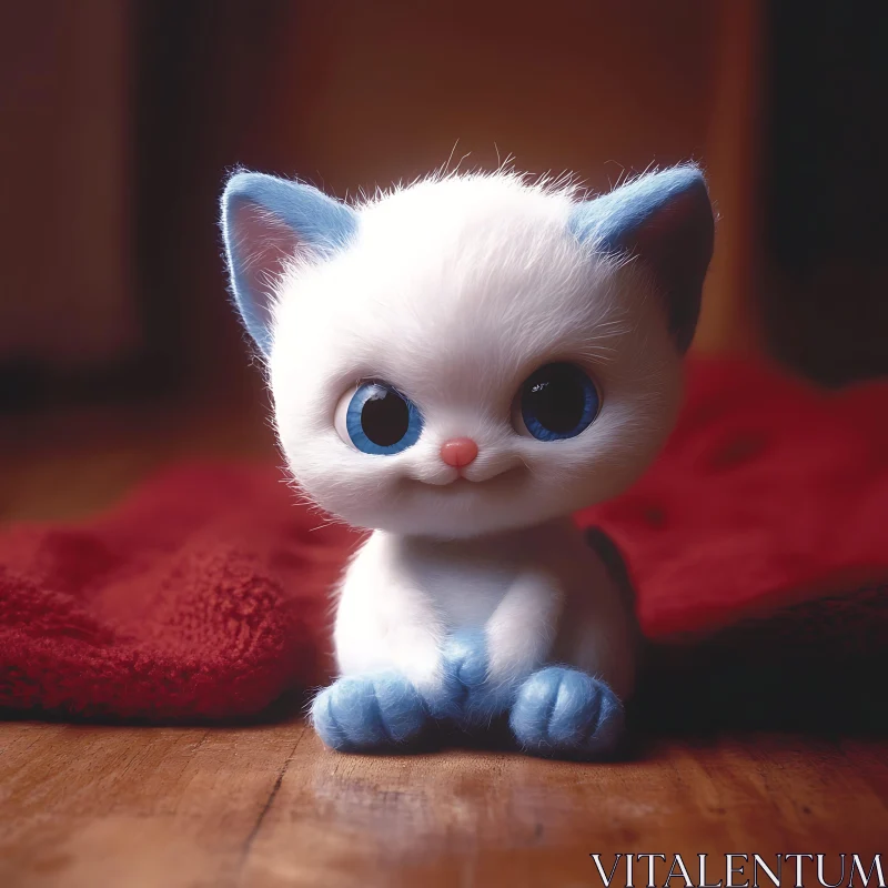 Cute Kitten with Light Blue Details AI Image