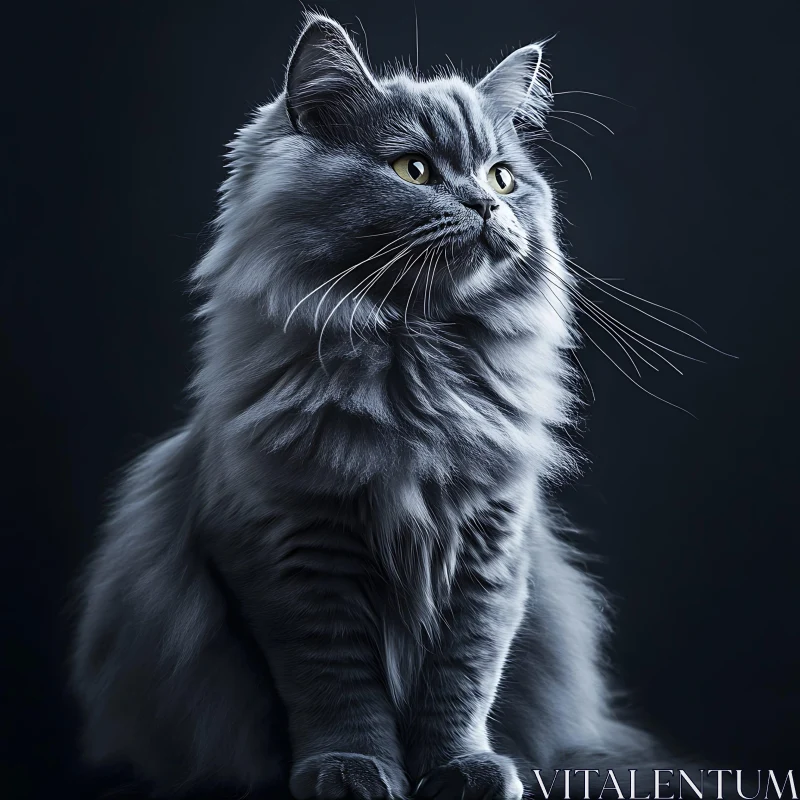 Graceful Gray Feline with Piercing Yellow Eyes AI Image