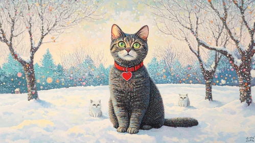 Winter Cats: Serene Snowy Landscape