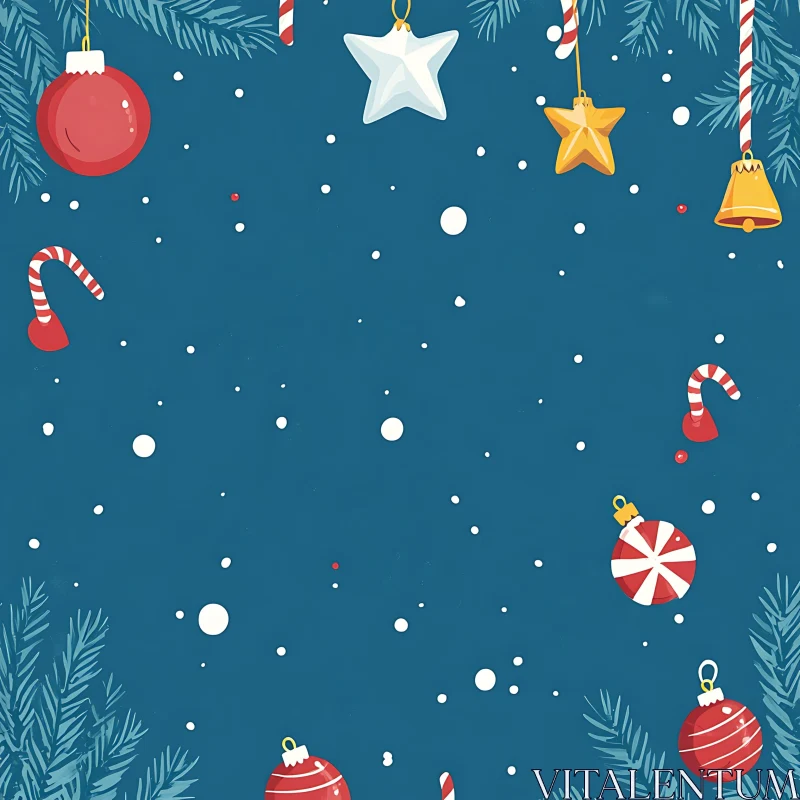 Holiday Cheer with Christmas Ornaments and Snow AI Image