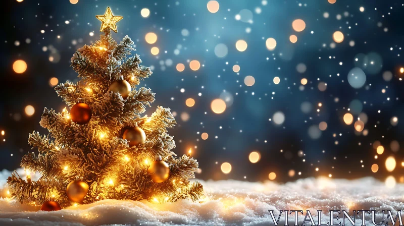 Magical Christmas Tree Adorned with Lights and Ornaments AI Image