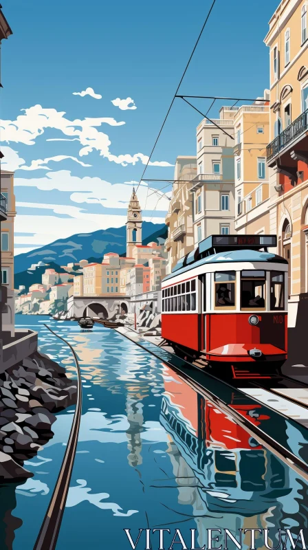 AI ART Cityscape River Painting: Urban Charm and Serenity