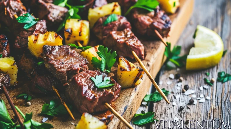 Delicious Beef and Pineapple Skewers on Wooden Skewers AI Image