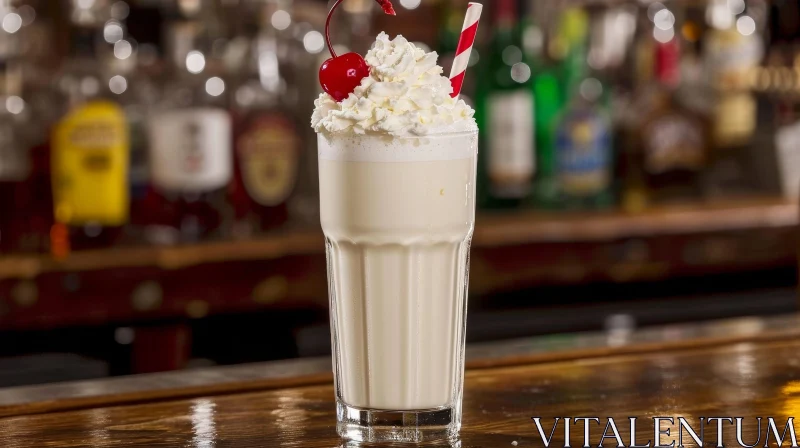 Delicious Milkshake in a Tall Glass - Bar Counter Photography AI Image