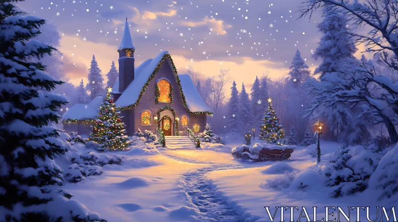 Snowy Christmas Eve at a Charming Cottage AI Image