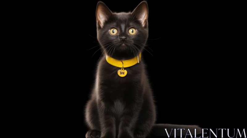 Enchanting Black Cat with Yellow Collar AI Image