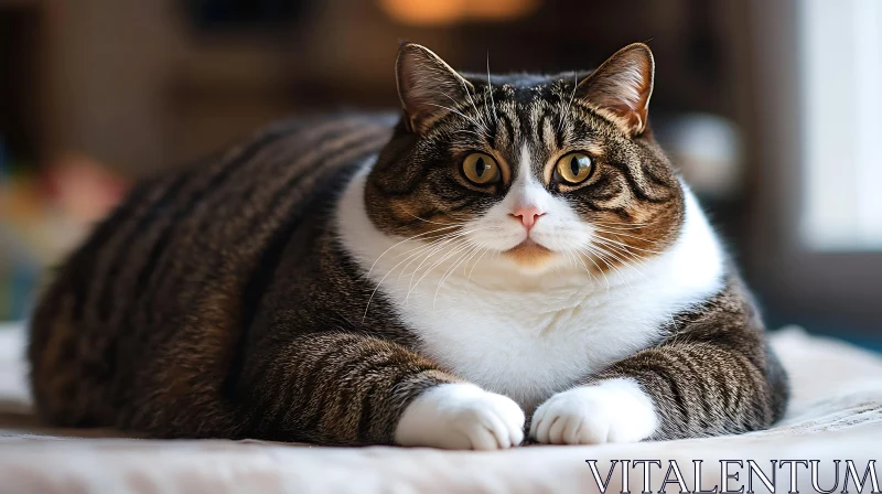 Plump Tabby Cat with Amber Eyes AI Image