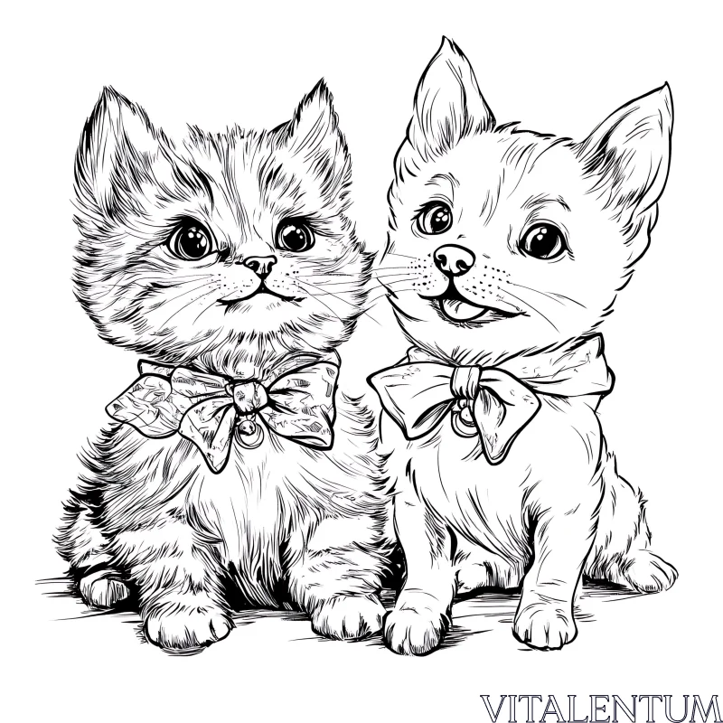 Adorable Kitten and Puppy Illustration AI Image