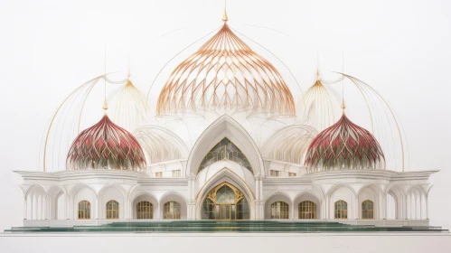Intricate Sketch of a Mosque with Domes and Minarets