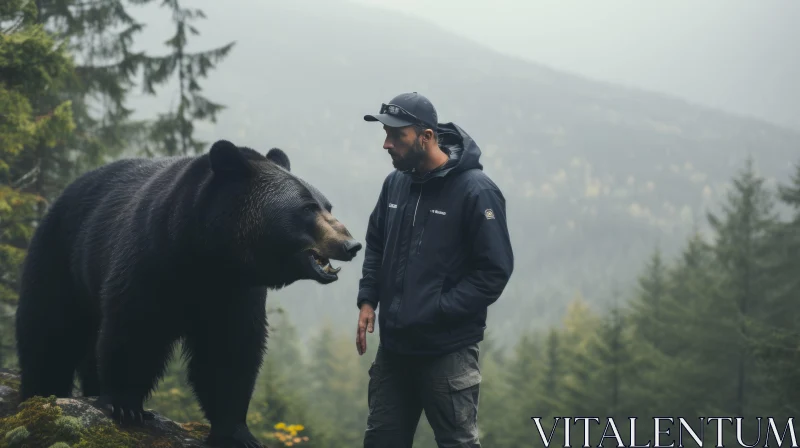 Man and Bear in Sublime Wilderness - Photorealistic Imagery AI Image