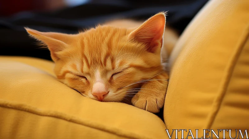 Sleeping Orange Kitten Close-Up AI Image