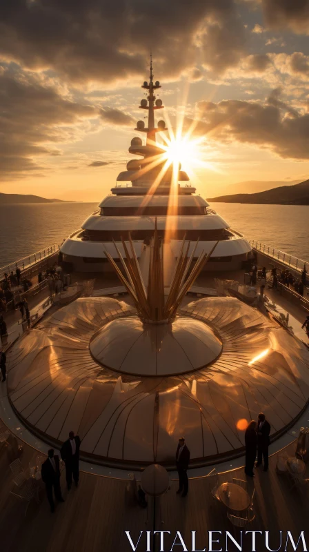Sunset from Cruise Ship Deck with Metallic Accents and Spectacular Backdrops AI Image