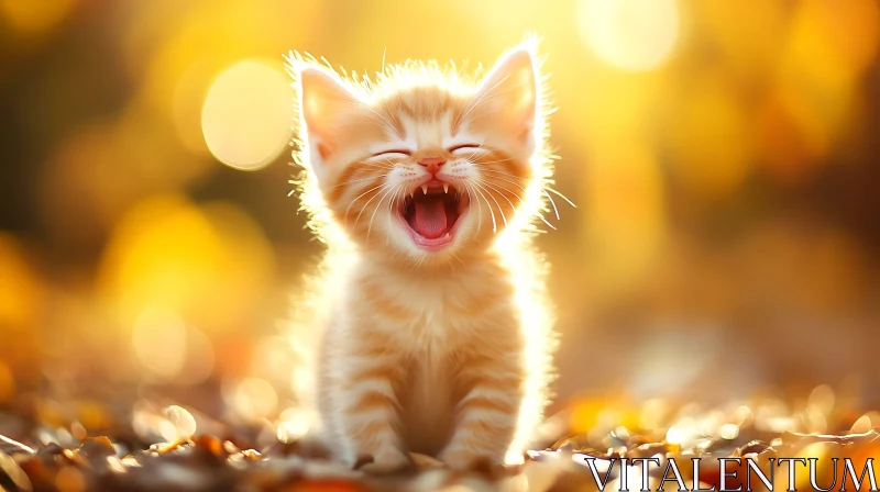 Happy Kitten Laughing in Warm Light AI Image