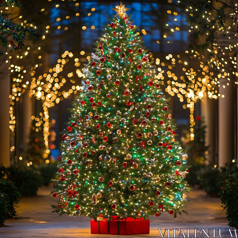 Festive Christmas Tree with Holiday Decor AI Image