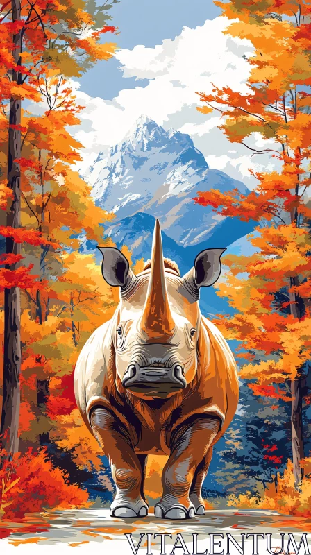 AI ART Autumnal Wildlife Scene with Rhinoceros