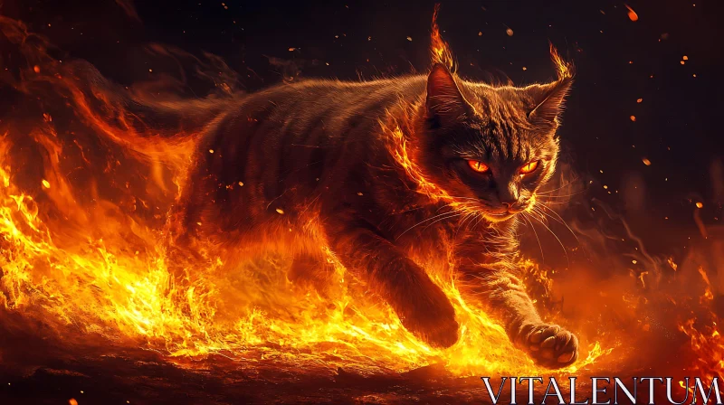 Fiery Cat in Flames AI Image