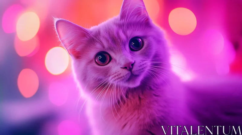 Mystical Cat Portrait with Colorful Lighting AI Image