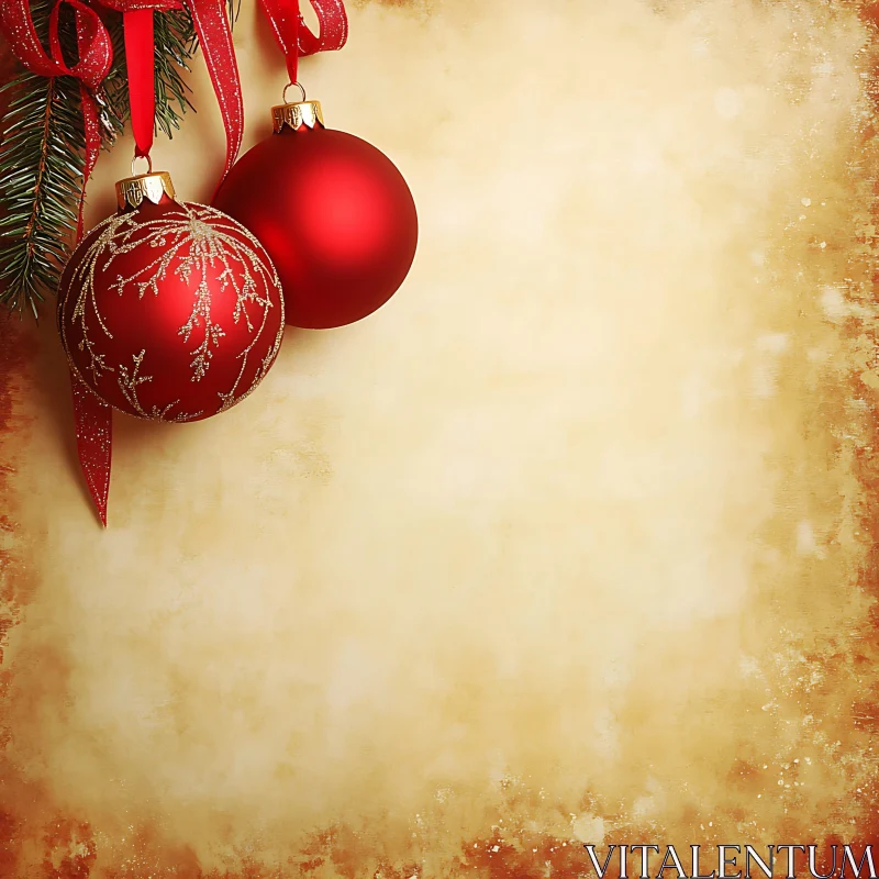 Holiday Red Ornaments with Ribbon AI Image