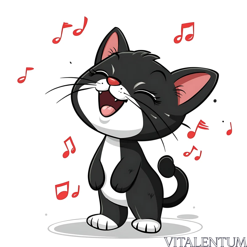 Happy Cat Singing with Musical Notes AI Image