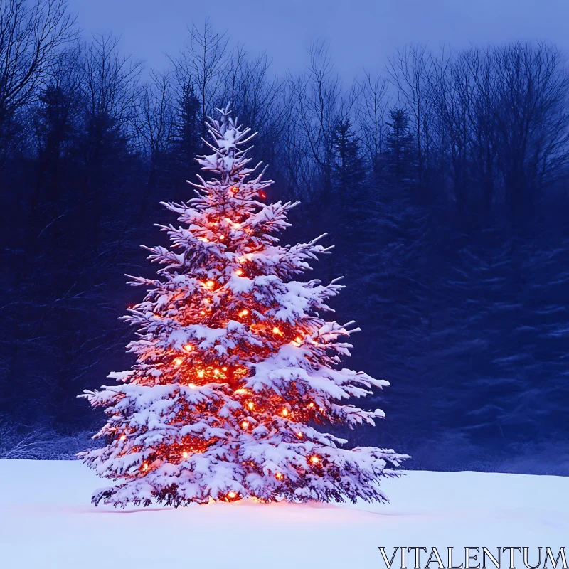 Christmas Tree in a Winter Wonderland AI Image