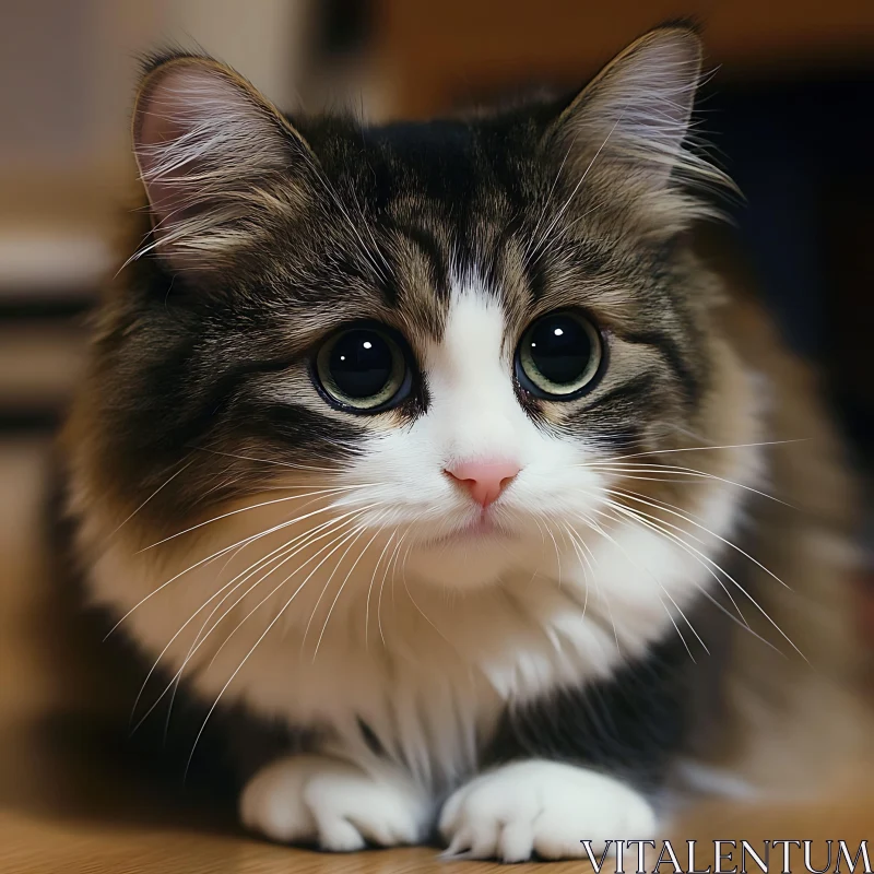 Cute Fluffy Cat with Big Green Eyes AI Image