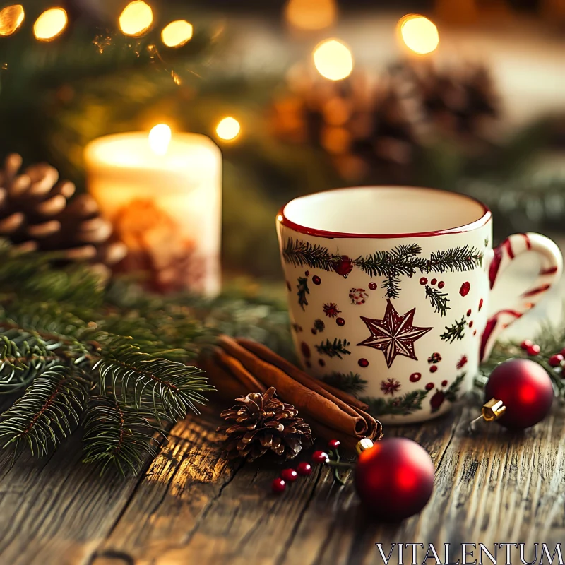 Festive Holiday Mug and Candle Decor AI Image