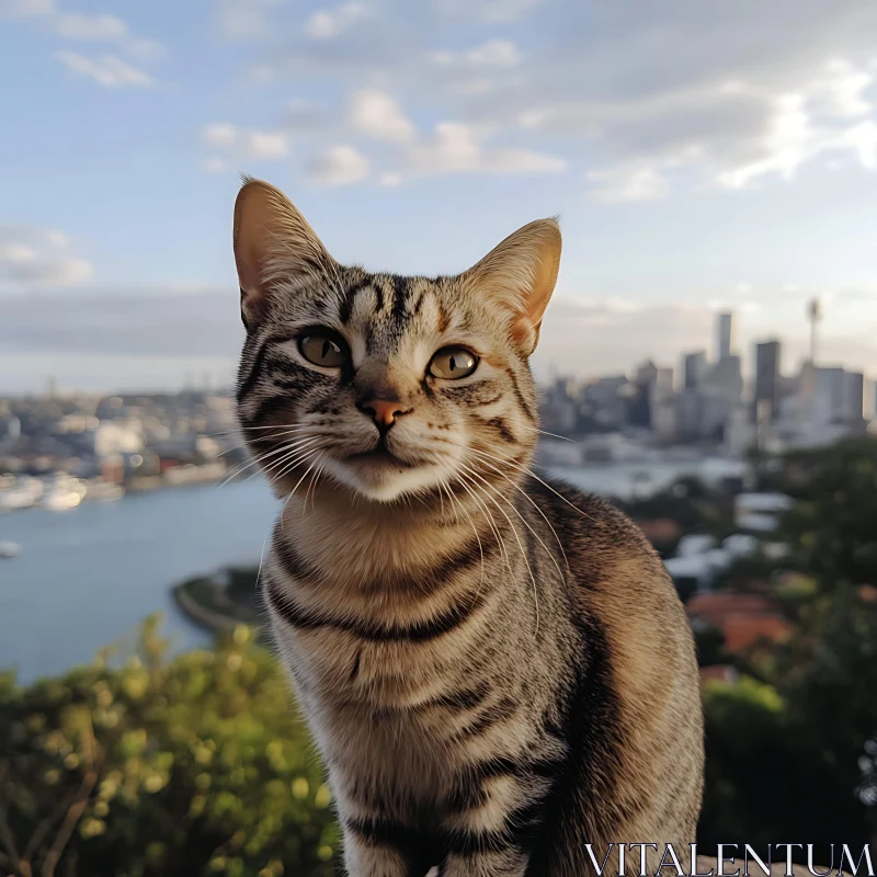 AI ART Serene Tabby with Urban Skyline