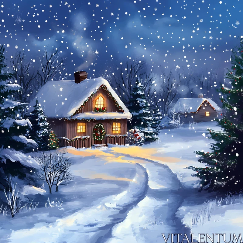 Cozy Winter Cabin with Christmas Decorations AI Image